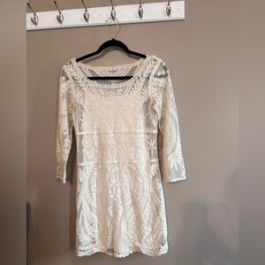NWT Express Off White Embroidered Cocktail Dress with Slip size Small